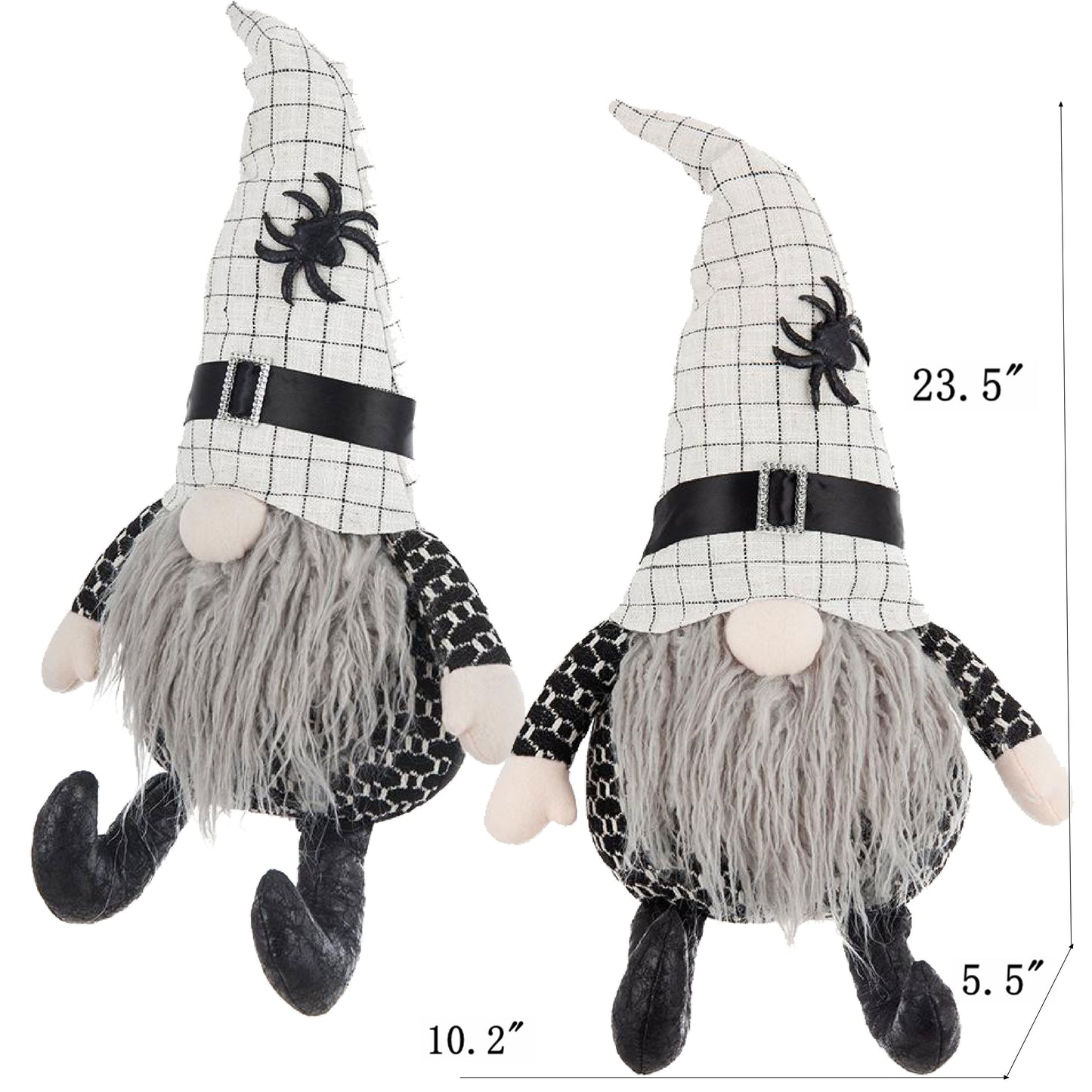 Sitting Gnome With Hat Spider, For Halloween Decor (Set of 2) - Black White