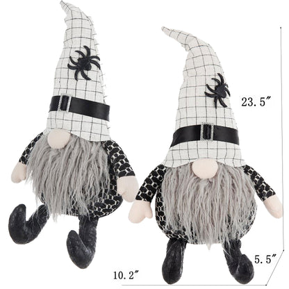 Sitting Gnome With Hat Spider, For Halloween Decor (Set of 2) - Black White
