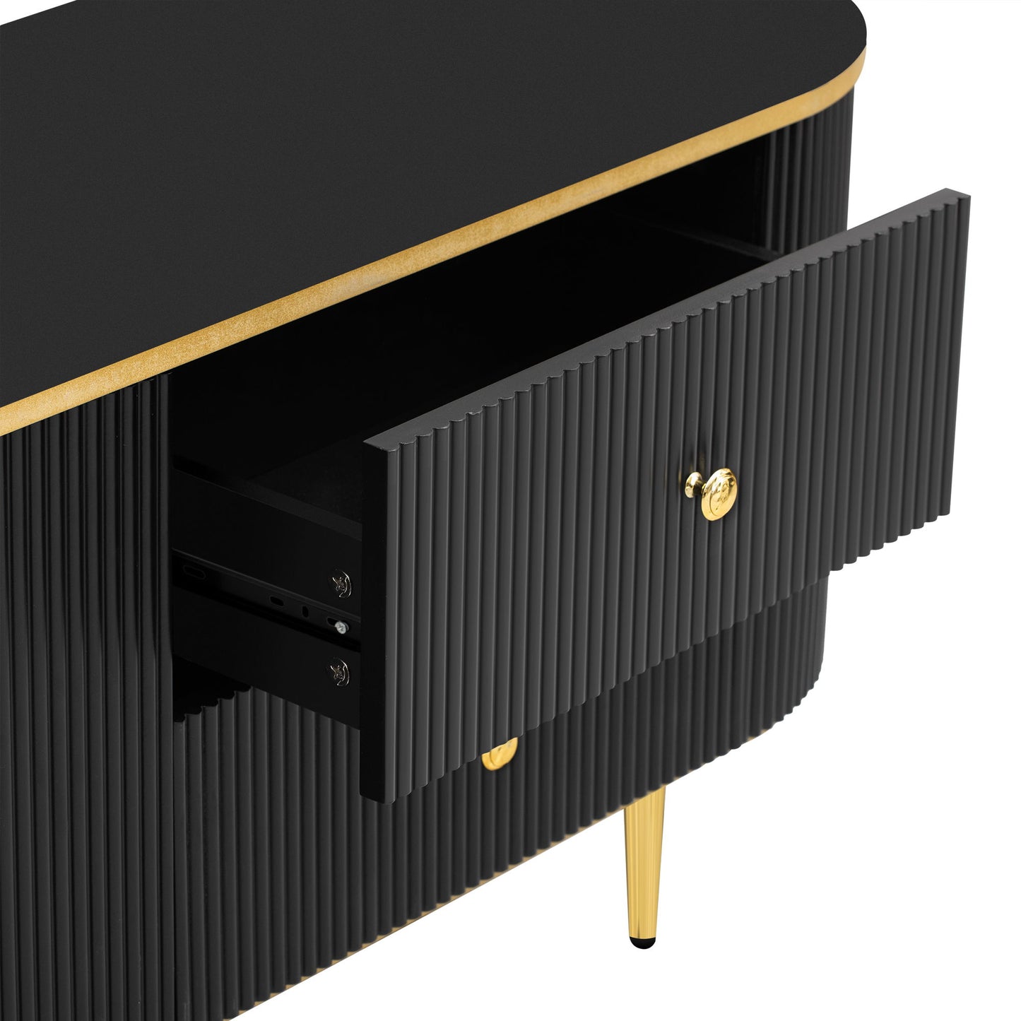 Modern TV Stand For TVs Up To 80", Entertainment Center With 4 Drawers And 1 Cabinet, Wood TV Console Table With Handles For Living Room - Black