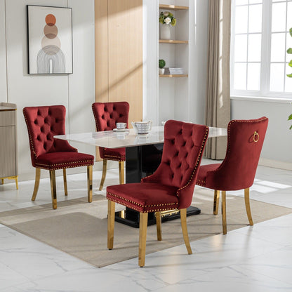 Nikki - Modern, High-End Tufted Solid Wood Contemporary Velvet Upholstered Dining Chair With Golden Stainless Steel Plating Legs, Nailhead Trim (Set of 2) - Burgundy