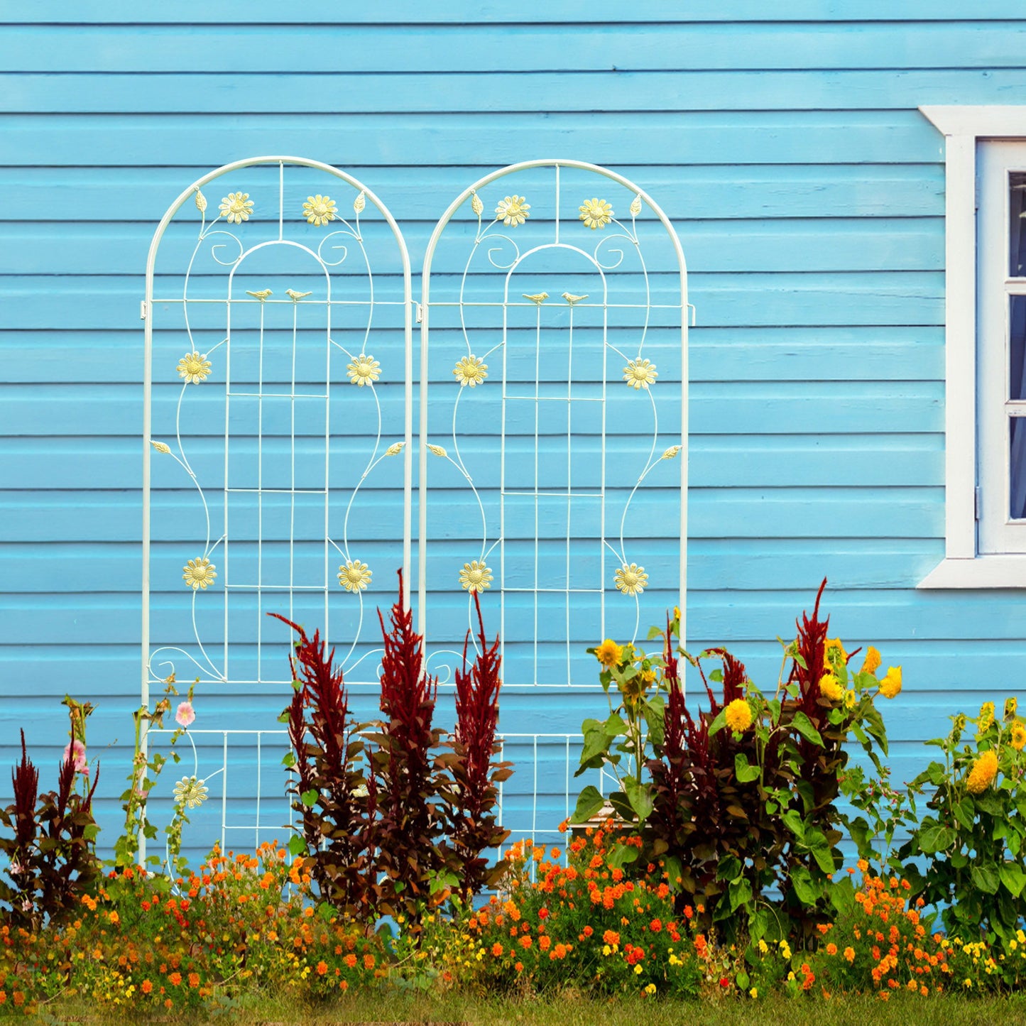 4 Pack Metal Garden Trellis Rustproof Trellis For Climbing Plant Outdoor Flower Support - Cream White