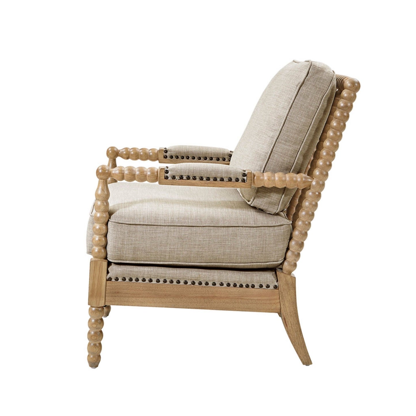 Fancy Design Arm Chair With Nailhead Trim - Light Gray / Camel Oak