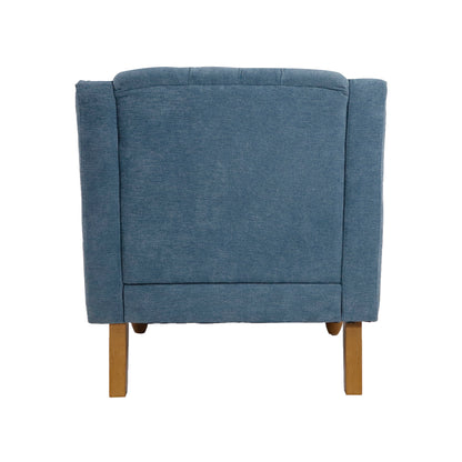 Accent Chair, Living Room Chair, Footrest Chair Set With Vintage Brass Studs, Button Tufted Upholstered Armchair For Living Room, Comfy Reading Chair For Bedroom, Reception Room - Blue