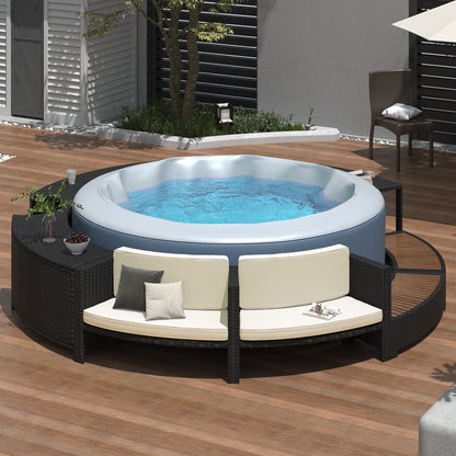 Spa Surround Spa Frame Patio Rattan Sofa Set With Storage Spaces, Mini Sofa And Comfortable Cushion For Patio, Backyard - Beige
