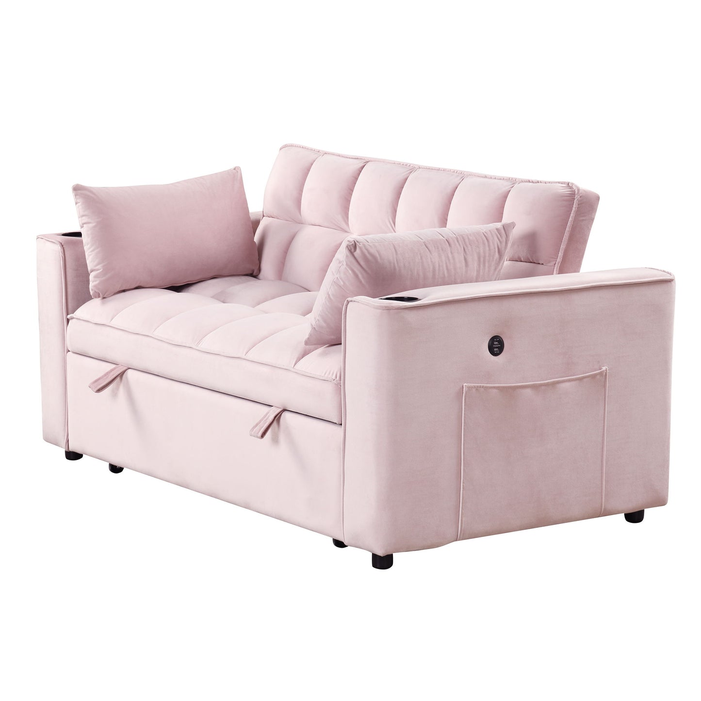 Multi Functional Sofa Bed With Cup Holder And USB Port For Living Room Or Apartments - Pink