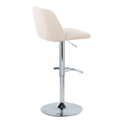 Toriano - Contemporary Adjustable Barstool With Swivel With Rounded T Footrest (Set of 2) - Cream / Chrome