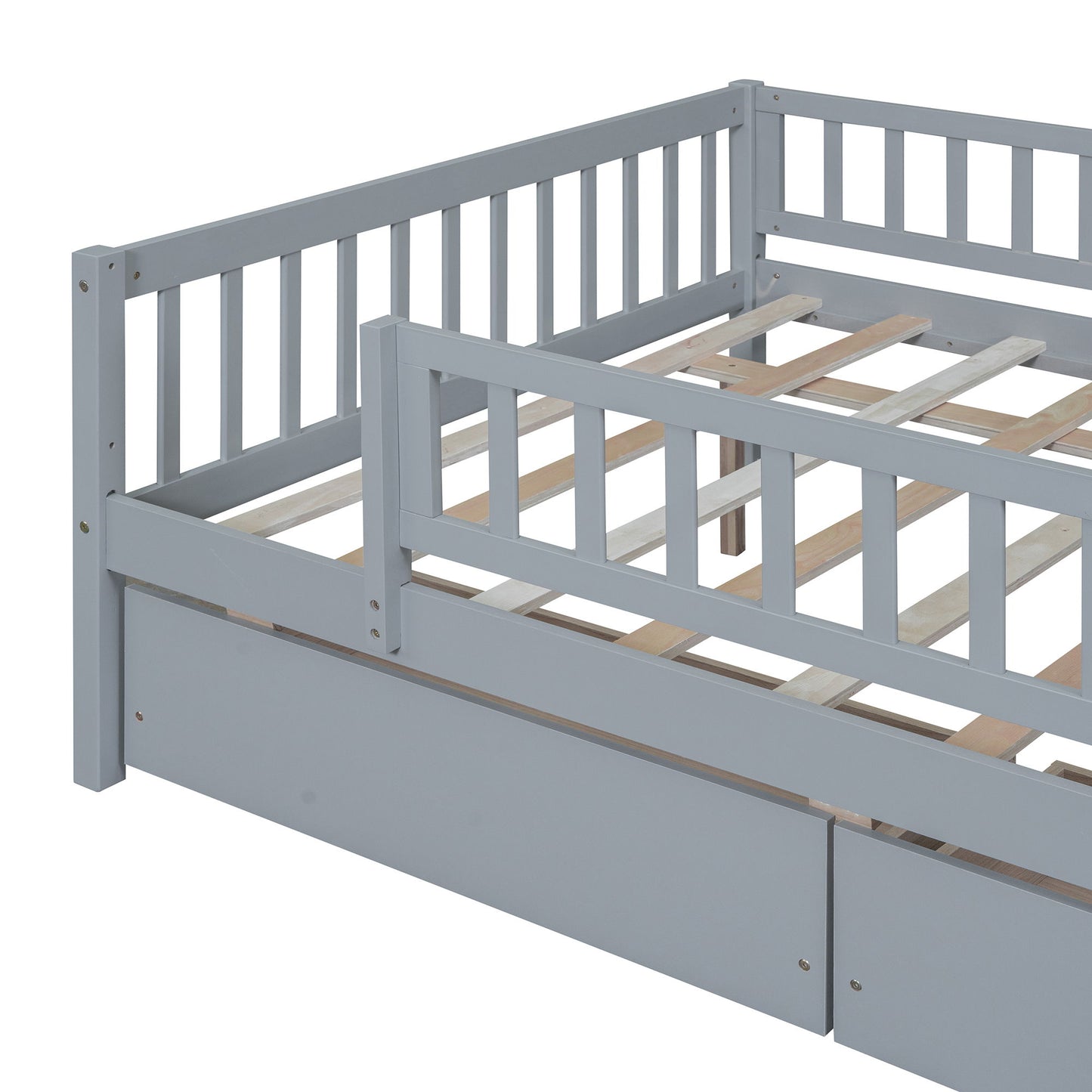 Full Size Daybed Bed With Two Drawers - Gray