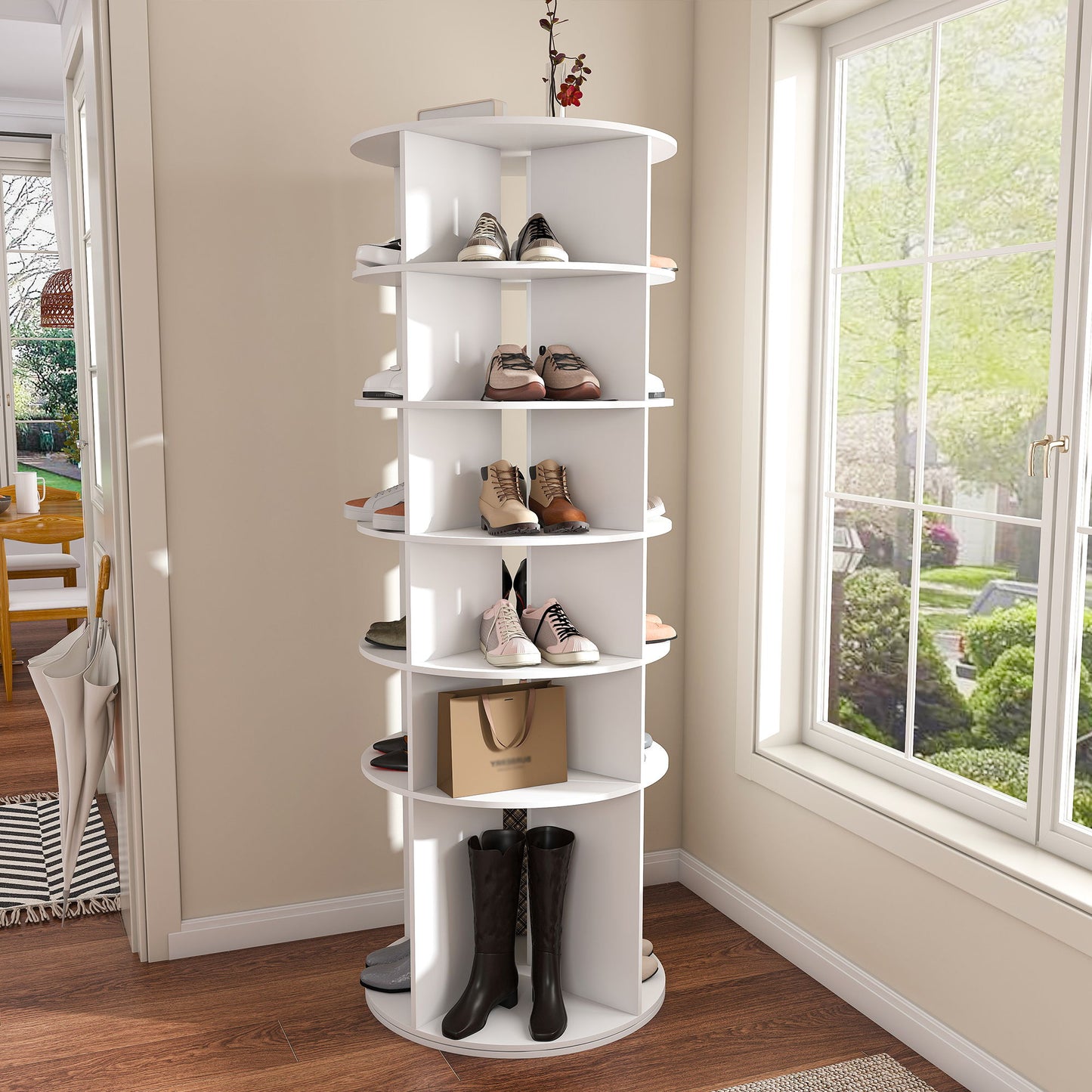 6 Tier Spinning Shoe Rack, Free Standing 360ÔøΩÔøΩ Revolving Shoe Organizer - White