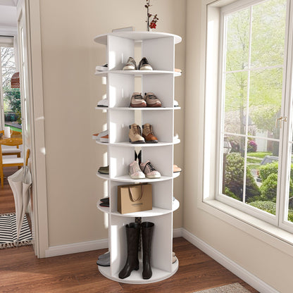 6 Tier Spinning Shoe Rack, Free Standing 360ÔøΩÔøΩ Revolving Shoe Organizer - White