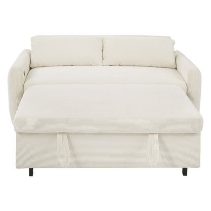 Pull Out Sofa Bed Convertible Couch 2 Seat Loveseat Sofa Modern Sleeper Sofa With 2 Throw Pillows And USB Ports For Living Room - Beige