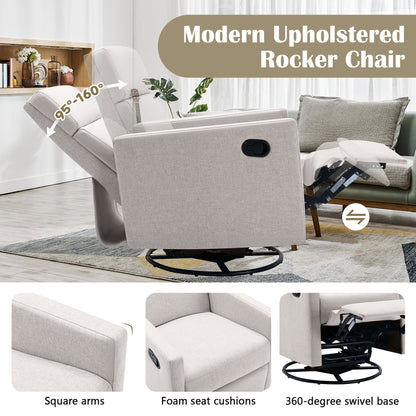 Modern Upholstered Rocker Nursery Chair Plush Seating Glider Swivel Recliner Chair - Tan