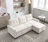 Reversible Sectional Storage Sleeper Sofa Bed, L-Shape 2 Seat Sectional Chaise With Storage, Skin-Feeling Velvet Fabric - Beige