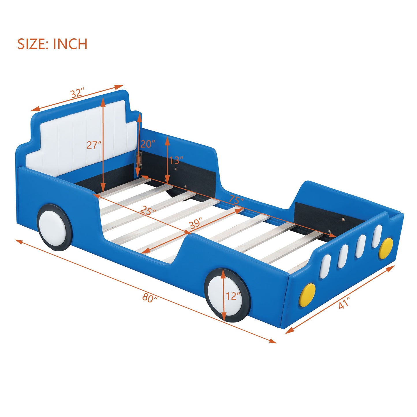 Twin Size Race Car Shaped Platform Bed & Wheels - Blue