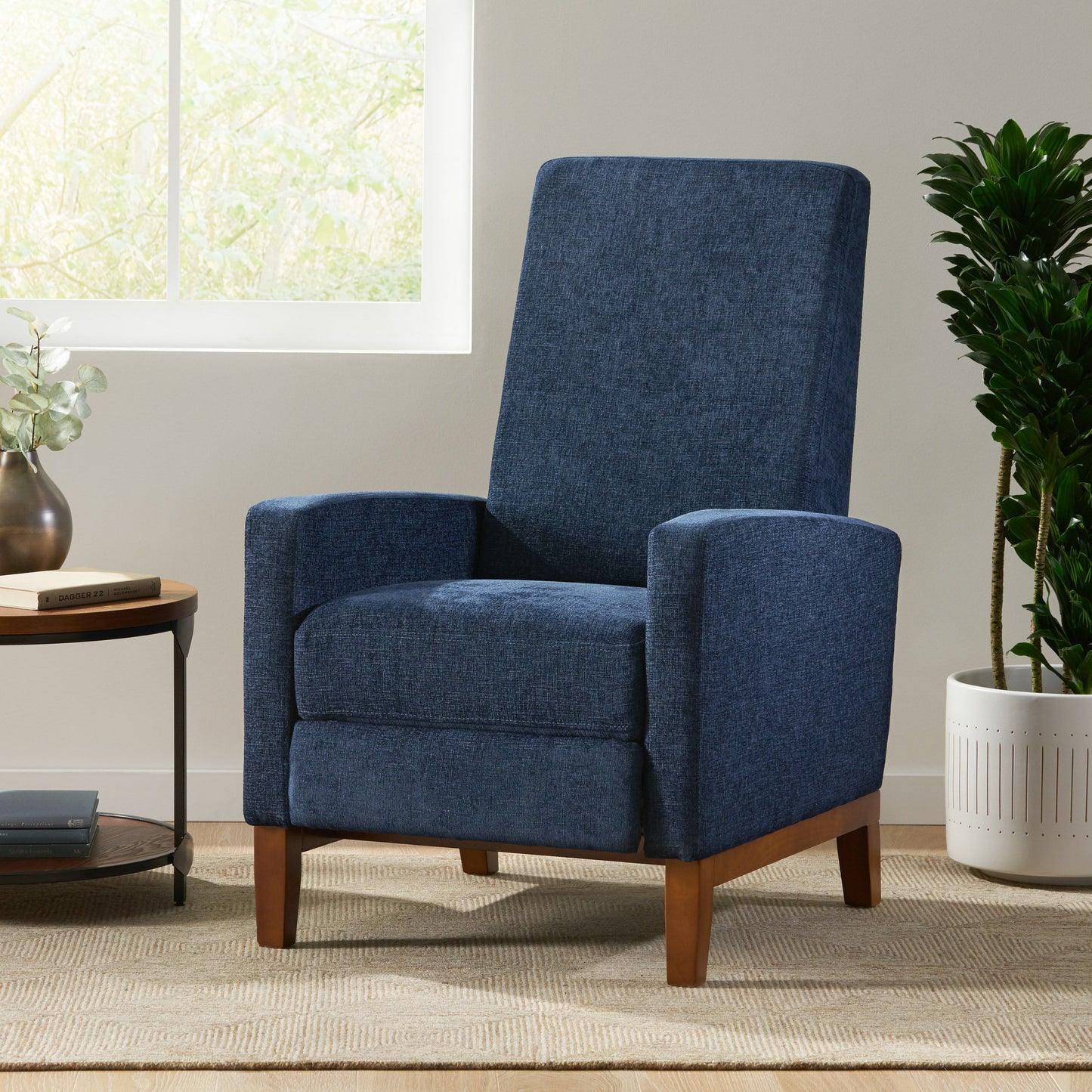 Wide Hand Manual Club Recliner - Navy Blue