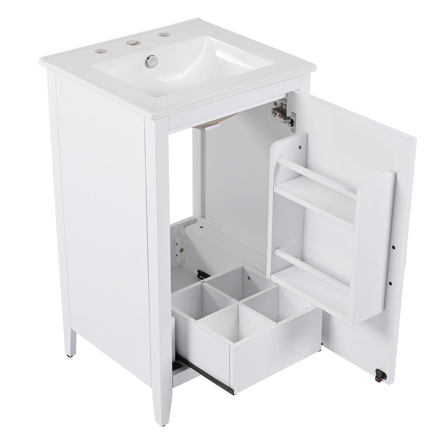 Modern 20.3" Bathroom Vanity With Sink, Functional Drawer, Soft Closing Door - White