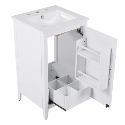 Modern 20.3" Bathroom Vanity With Sink, Functional Drawer, Soft Closing Door - White