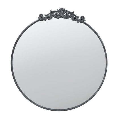 Classic Design Mirror With Round Shape And Baroque Inspired Frame For Bathroom, Entryway, Console Lean Against Wall - Black