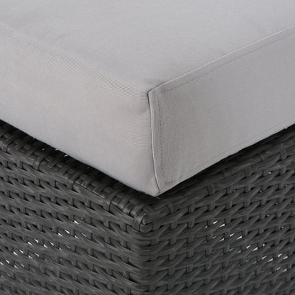 Santa Rosa - Outdoor Lounge Ottoman Rattan Waterproof Fabric - Gray / Silver