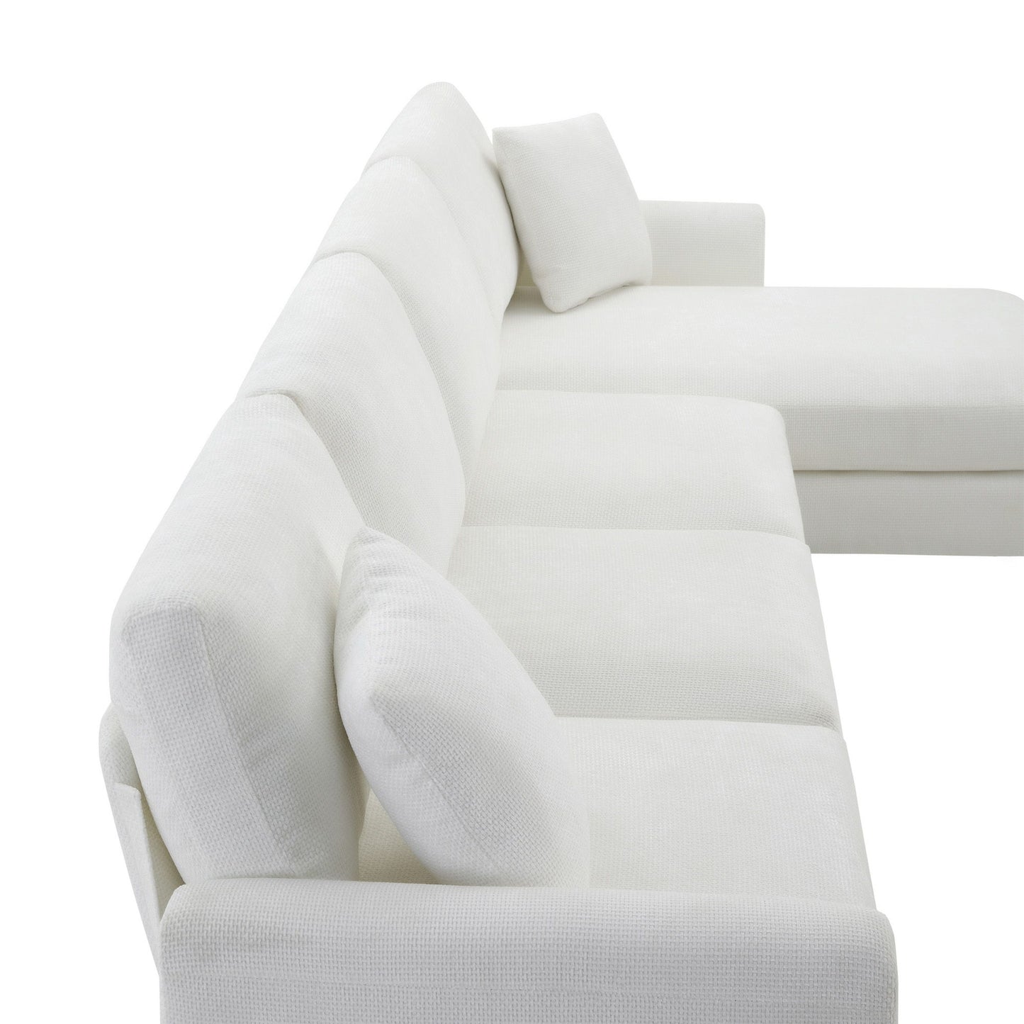 Modern Oversized Sectional Sofa, L-Shaped Luxury Couch Set With 2 Free Pillows, 5 Seat Chenille Indoor Furniture With Chaise - White