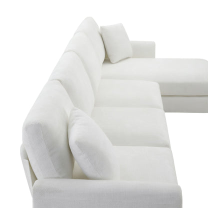 Modern Oversized Sectional Sofa, L-Shaped Luxury Couch Set With 2 Free Pillows, 5 Seat Chenille Indoor Furniture With Chaise - White