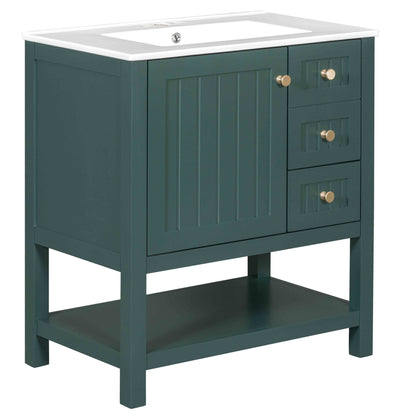 Transitional Style Bathroom Vanity Cabinet Combo With Ceramic Sink - Green