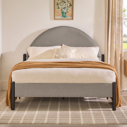 Queen Bed Frame Modern Upholstered Curved Headboard - Gray