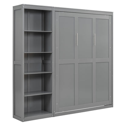 Full Size Murphy Wall Bed With Shelves - Gray