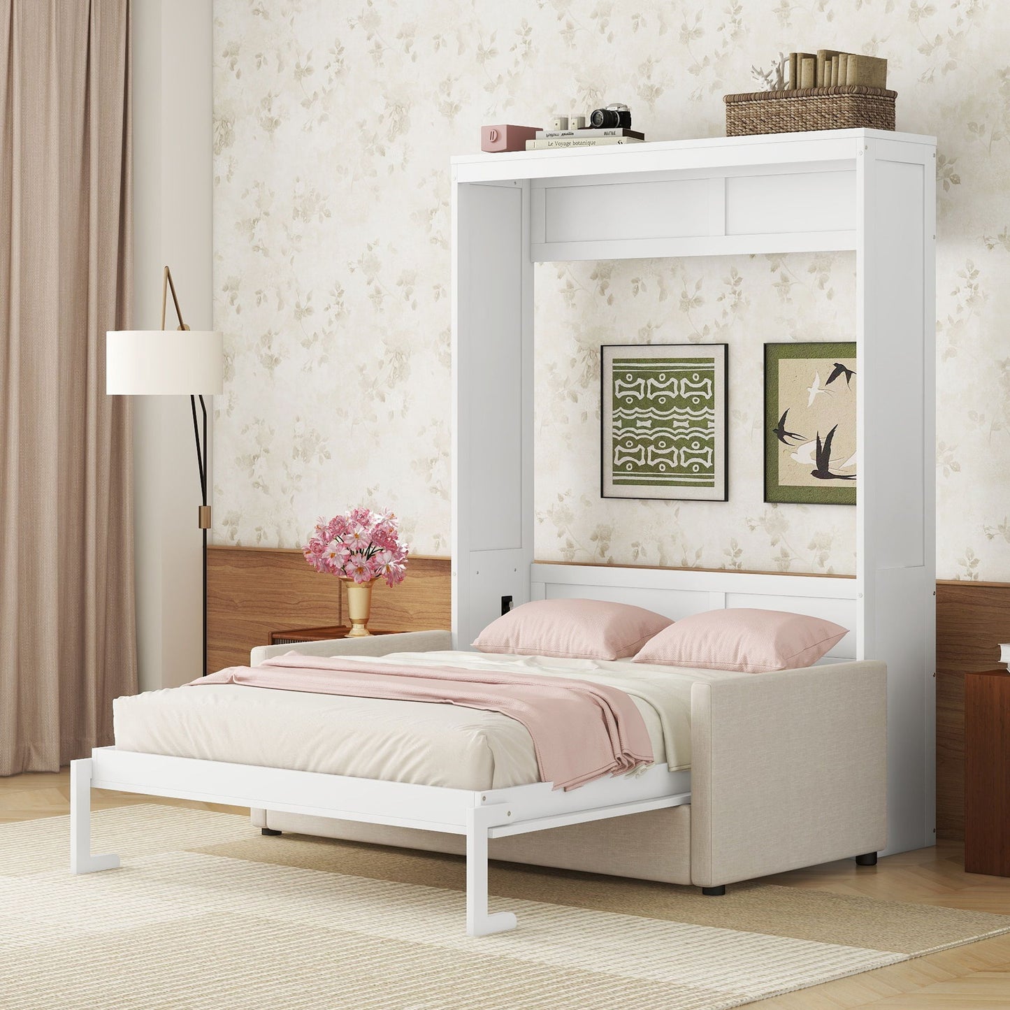 Queen Size Murphy Wall Bed With Cushion - White