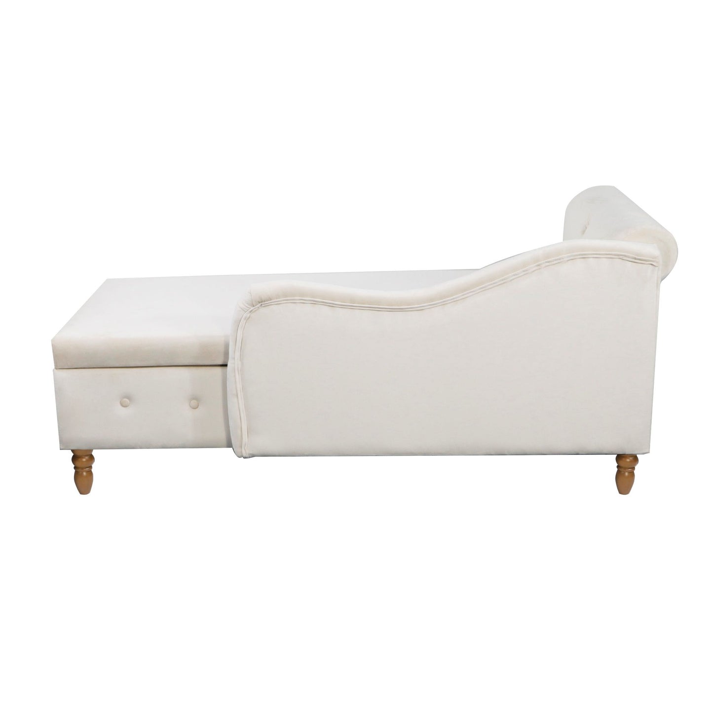 Chaise Lounge Indoor, Velvet Lounge Chair For Bedroom With Storage & Pillow, Modern Upholstered Rolled Arm Chase Lounge For Sleeping With Nailhead Trim For Living Room Bedroom Office - Beige