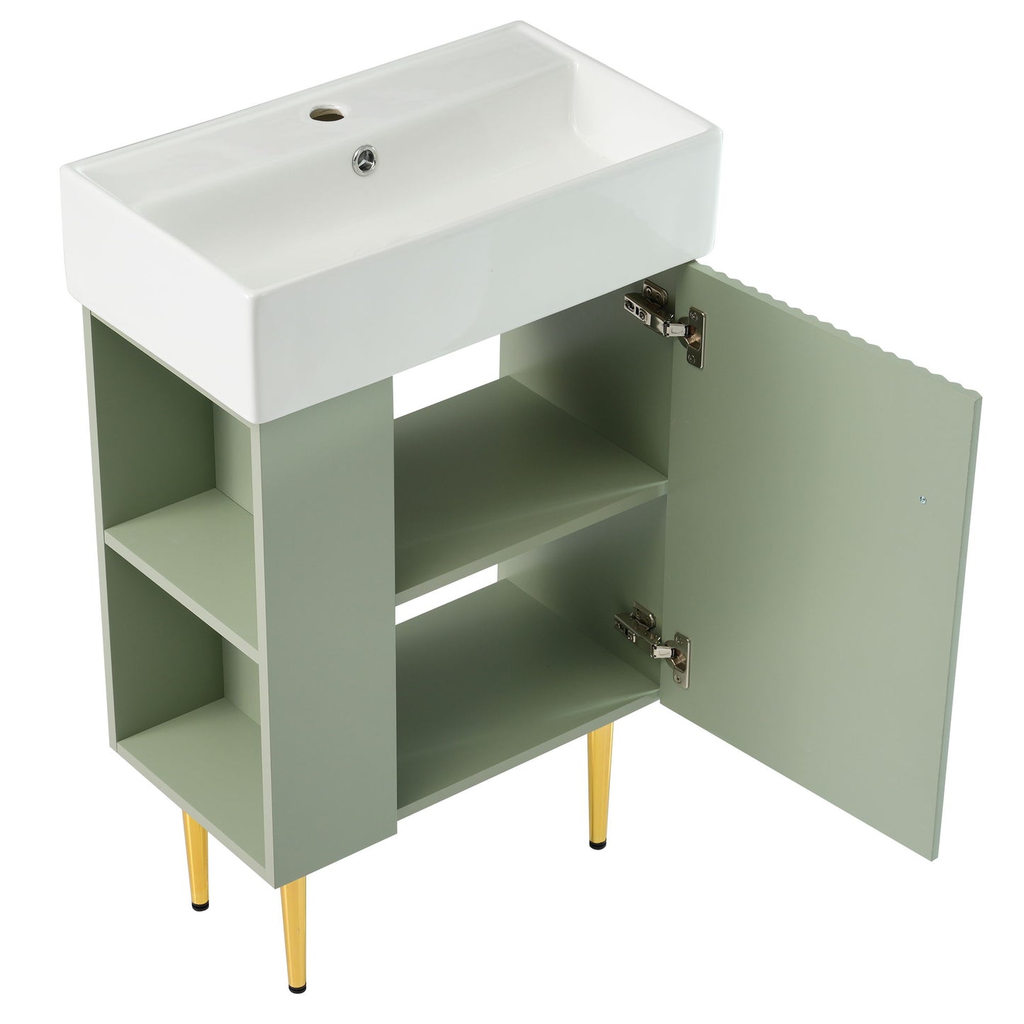 Bathroom Vanity, Combo Cabinet, Bathroom Storage Cabinet, Single Ceramic Sink, Left Side Storage - Green