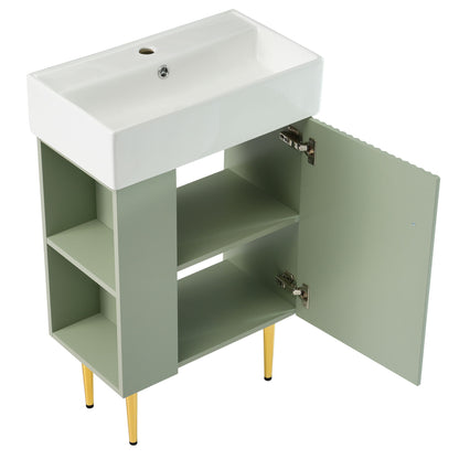 Bathroom Vanity, Combo Cabinet, Bathroom Storage Cabinet, Single Ceramic Sink, Left Side Storage - Green
