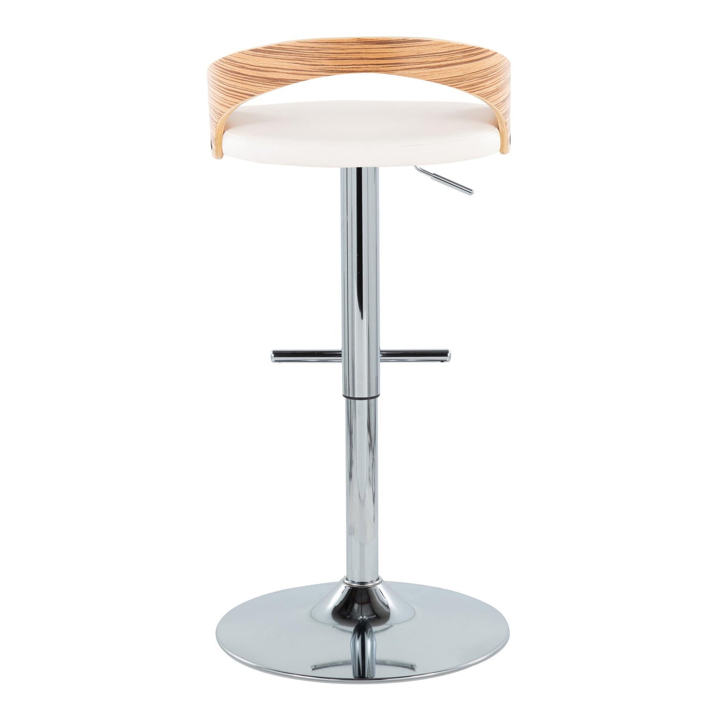 Grotto - Mid-Century Modern Adjustable Height Barstool With Swivel With Straight T Footrest (Set of 2) - Chrome / Zebra / White