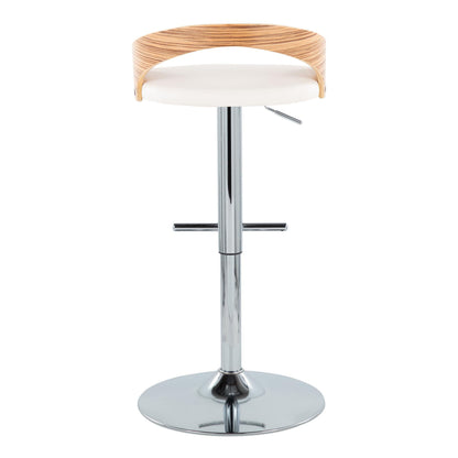 Grotto - Mid-Century Modern Adjustable Height Barstool With Swivel With Straight T Footrest (Set of 2) - Chrome / Zebra / White