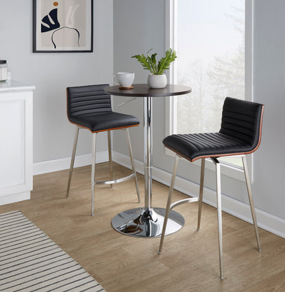 Mason - 3 Piece Swivel Mid-Century Modern Counter Height Dining Set With Adjustable Table - Chrome / Brown / Black