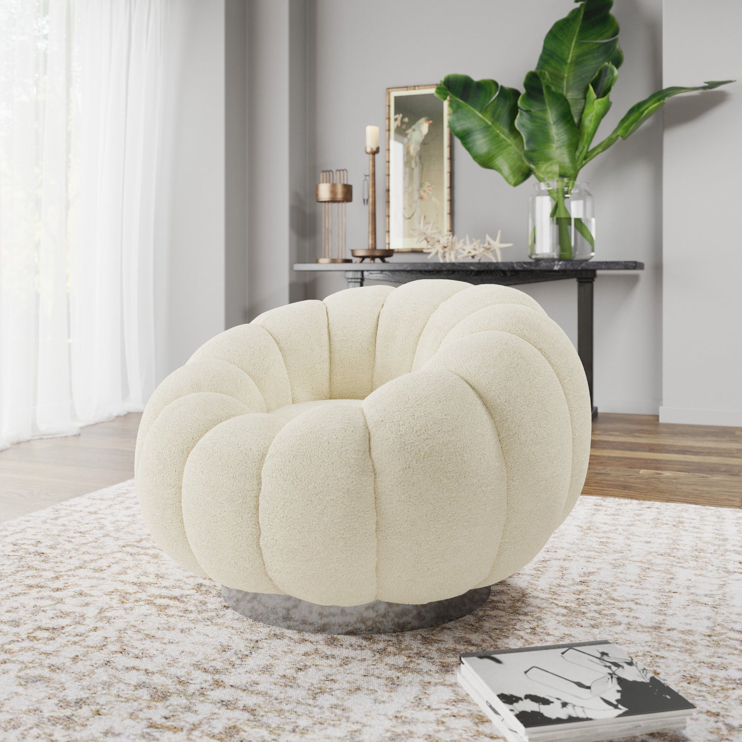 Lillie - Pumpkin Swivel Accent Chair - White