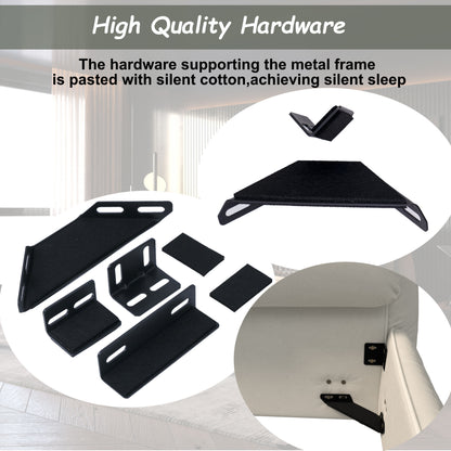 King Size Upholstered Platform Bed With Special Shaped Velvet Headboard, Metal & Solid Wood Frame - Black