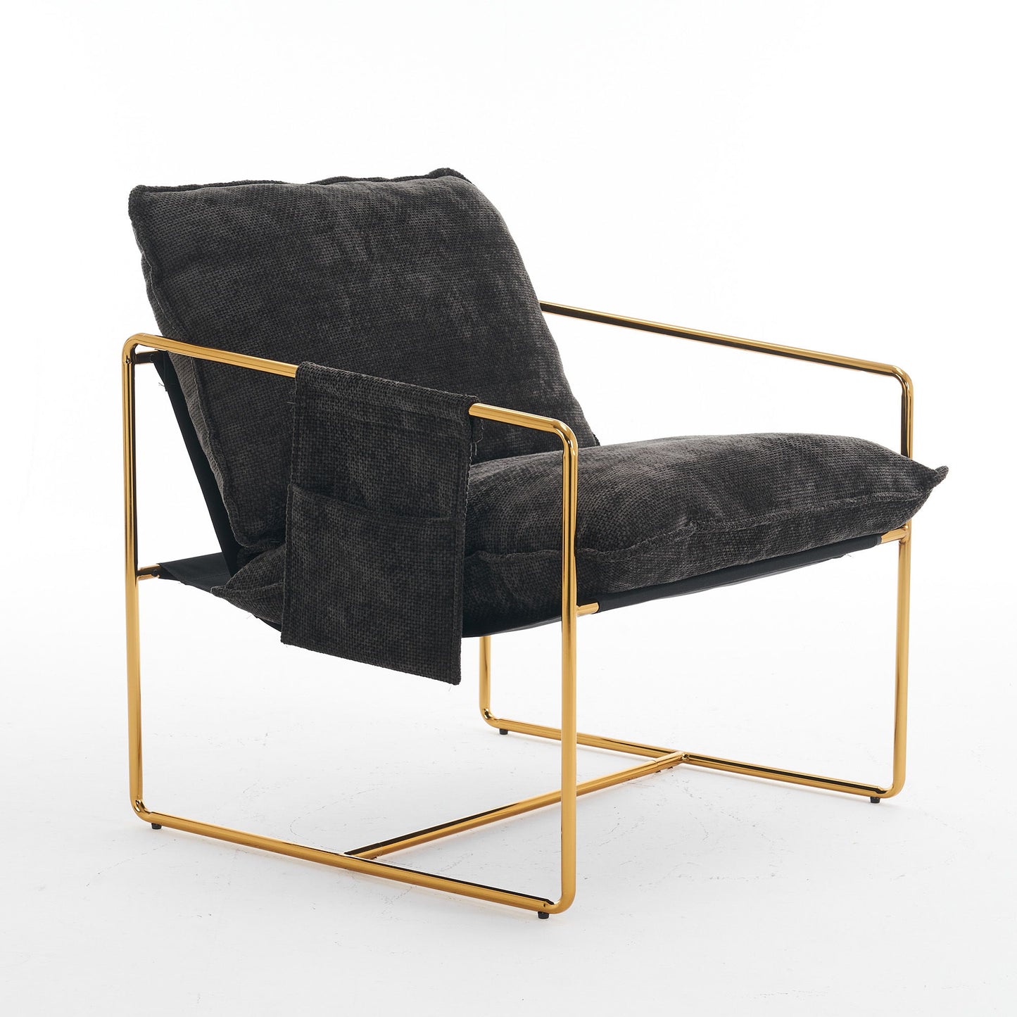 Upholstered Hanging Armchair With Arm Pocketsmetal Frame (Set of 2), Gold-Plated Craftsmanship, Crushed Foam Cushions And Skin-Friendly Woven Fabric For Living Room And Bedroom - Dark Gray