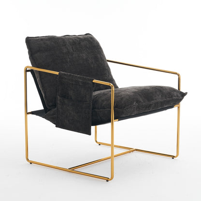 Upholstered Hanging Armchair With Arm Pocketsmetal Frame (Set of 2), Gold-Plated Craftsmanship, Crushed Foam Cushions And Skin-Friendly Woven Fabric For Living Room And Bedroom - Dark Gray