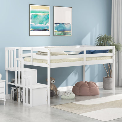 Loft Bed With Staircase - White
