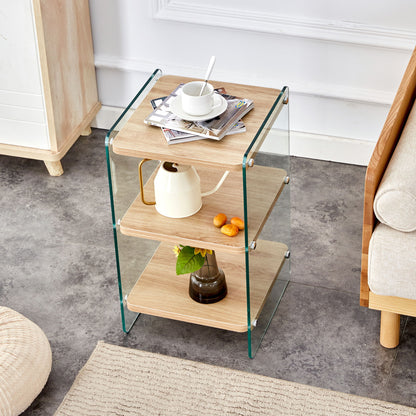 Modern 3 Layer Bedside Cabinet With Storage Function In Wood And Tempered Glass - Wood