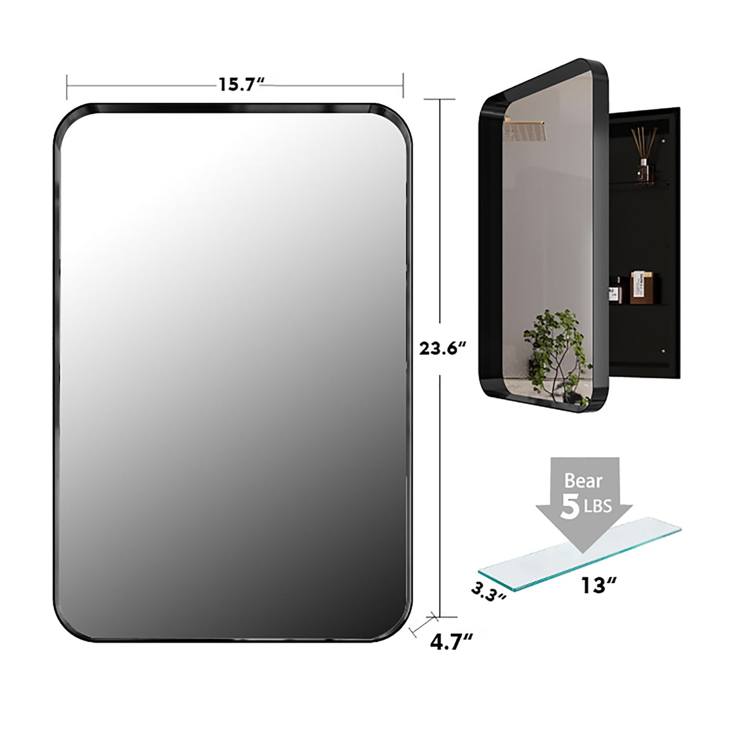 Recessed Metal Framed Medicine Cabinet With Mirror And Adjustable Shelves Wall Mirror With Storage For Bathroom - Black