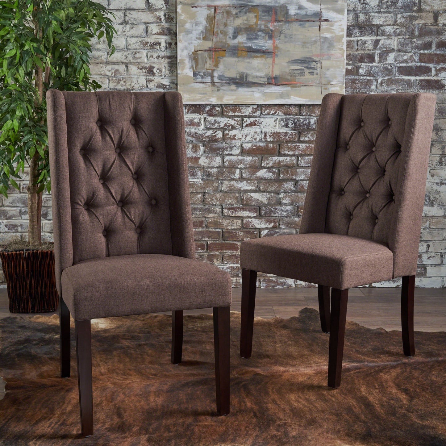 Elegant Tufted Dining Chair (Set of 2) With High Backrest - Dark Brown