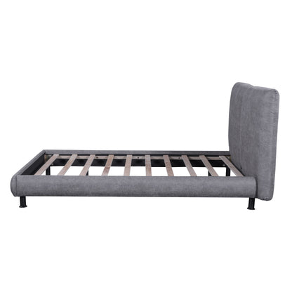 Queen Size Upholstered Platform Bed With 2 Large Headrests And Thick - Gray