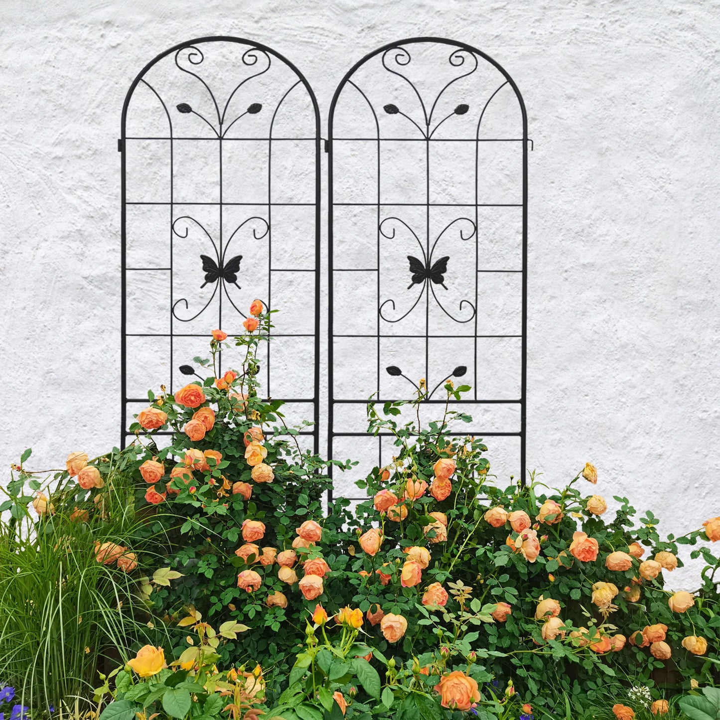 2 Pack Garden Metal Trellis Rustproof Trellis For Climbing Plants Outdoor Flower Support - Black