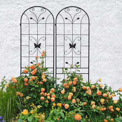 2 Pack Garden Metal Trellis Rustproof Trellis For Climbing Plants Outdoor Flower Support - Black