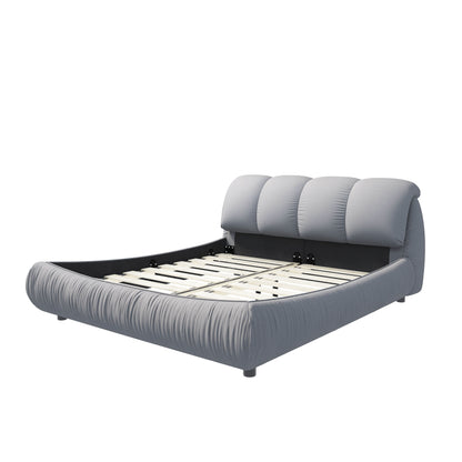 Queen Size Luxury Upholstered Platform Bed With Oversized Padded Backrest And Solid Wood Frame, Suitable For Multiple Heights Of Mattresses - Gray