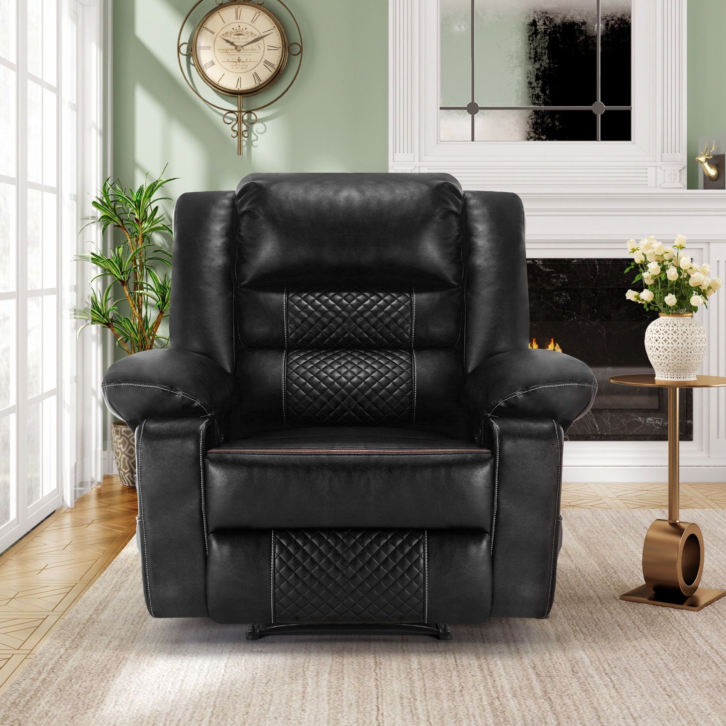 Breathable Leather Massage Recliner Chair Manual Living Room Reclining Sofa - Black