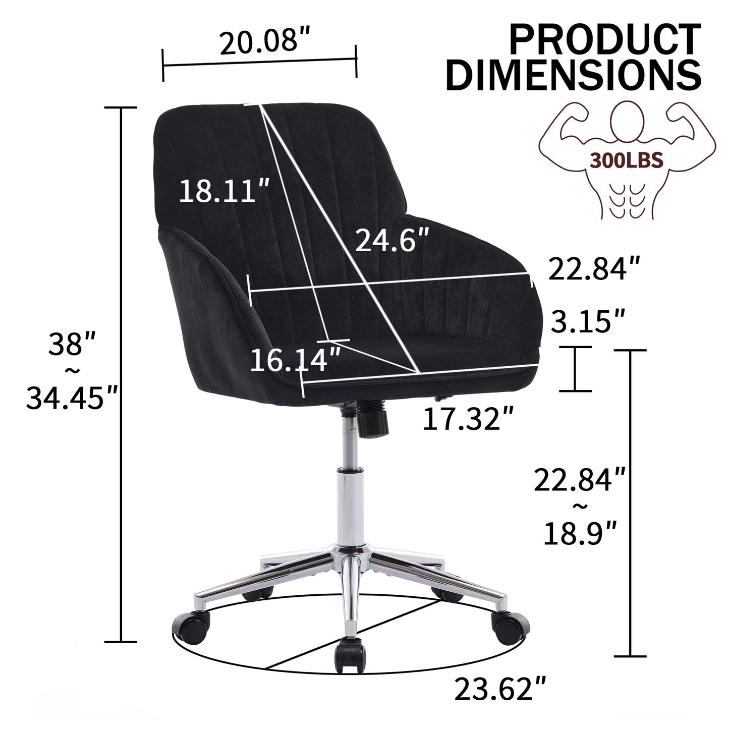 Adjustable Ergonomic Office Chair, Swivel Backrest Seat - Black