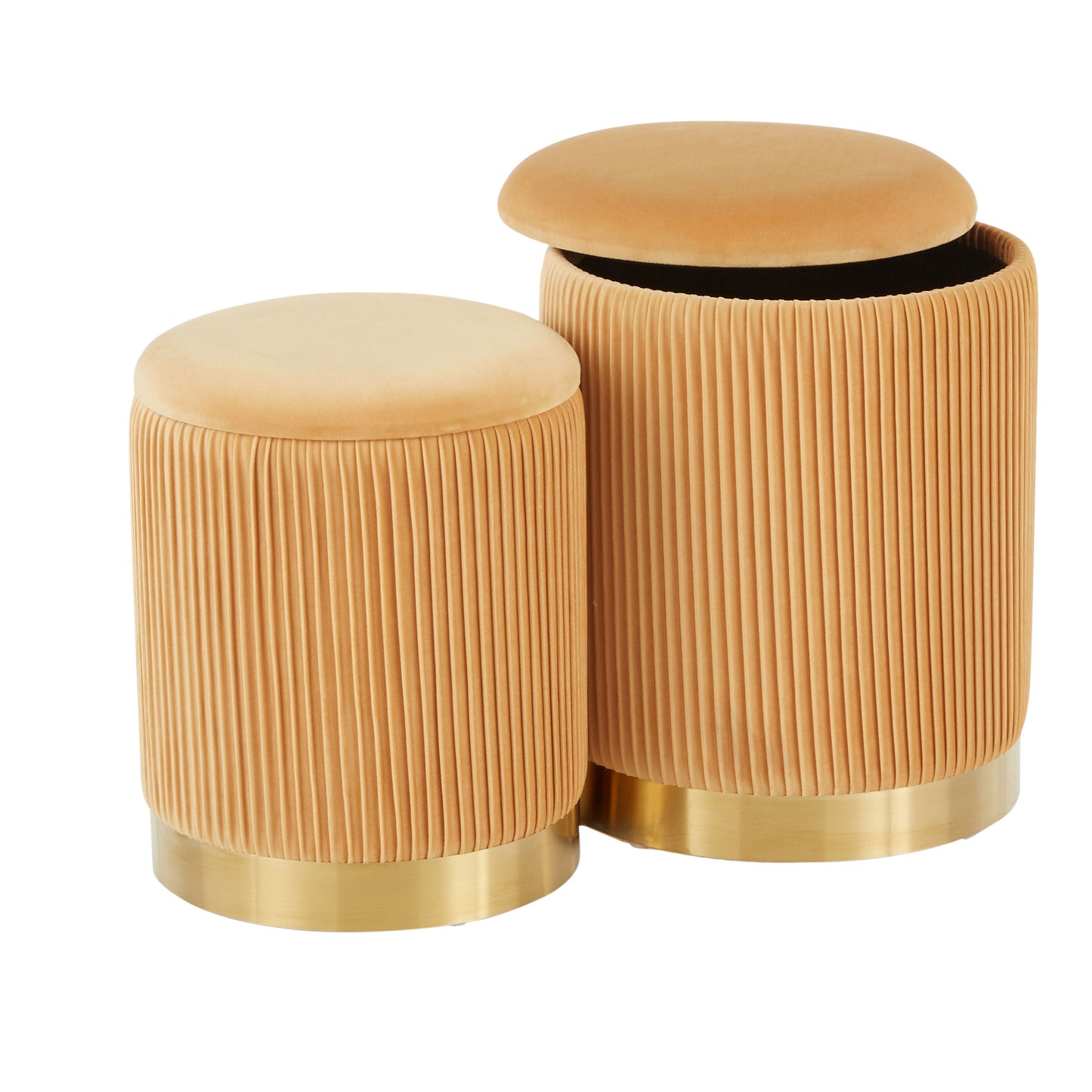 Marla - Contemporary Nesting Pleated Ottoman Set - Gold / Orange