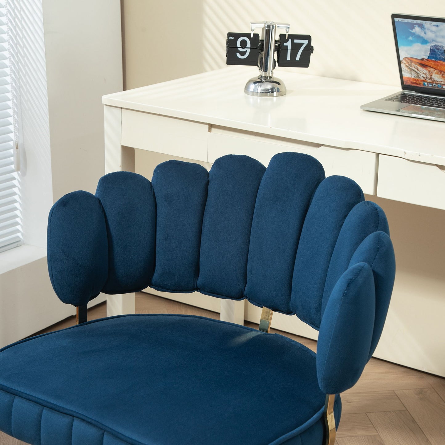 Modern Home Office Desk Chair With Adjustable Height And Swivel Wheels - Navy